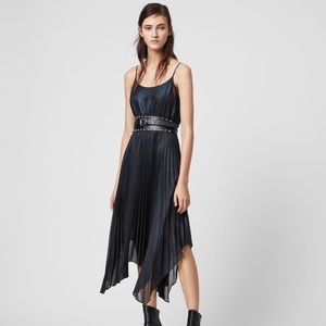 AllSaints Lerin pleated metallic maxi dress